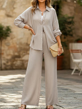 two-piece shirt and straight pants suit